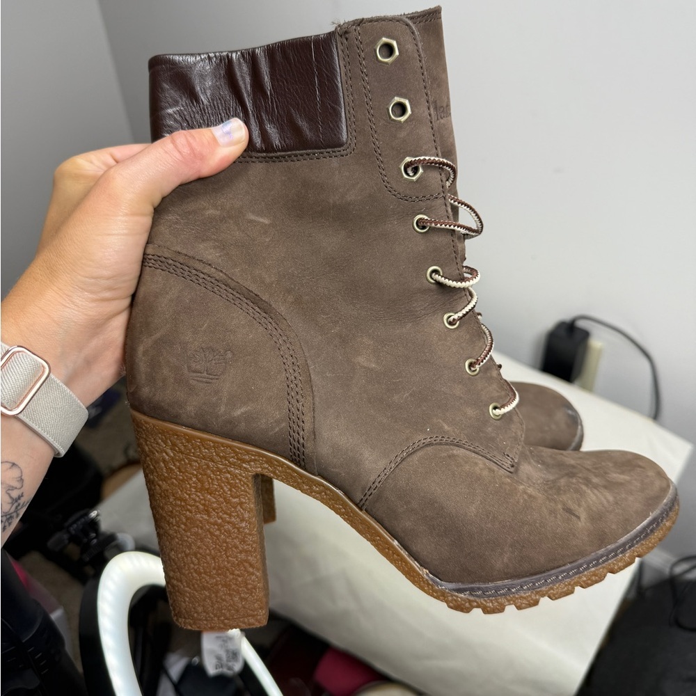 Timberland Earthkeepers Glancy Brown Lace Up Heeled Boots Size 9.5 - Picture 12 of 14